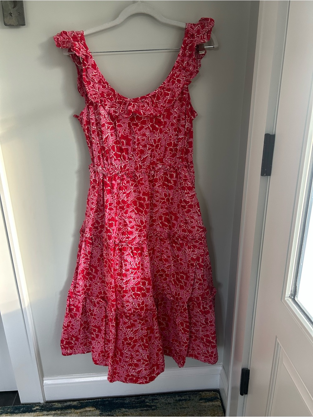J. Crew Factory Pink and Red Floral Ruffle Strap Maxi Dress